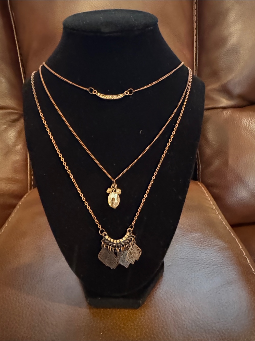 Layered Brown Metal  Women's Necklace Set